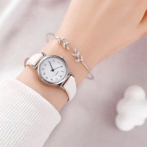 Womens 2 piece Luxury leather Quartz watch/bracelet set
